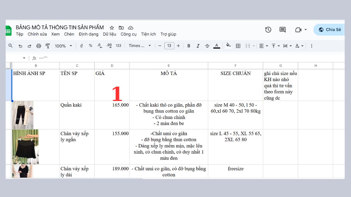 cách định dạng số trong Google Sheet - định dạng thập phân bước 1