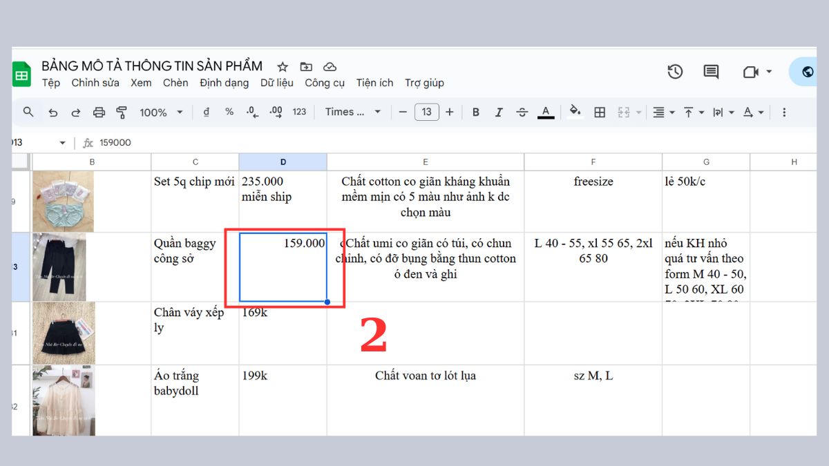 cách định dạng số trong Google Sheet - định dạng thập phân bước 2