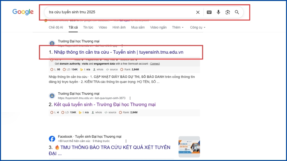 Tra cứu trực tuyến trên website trường bước 1