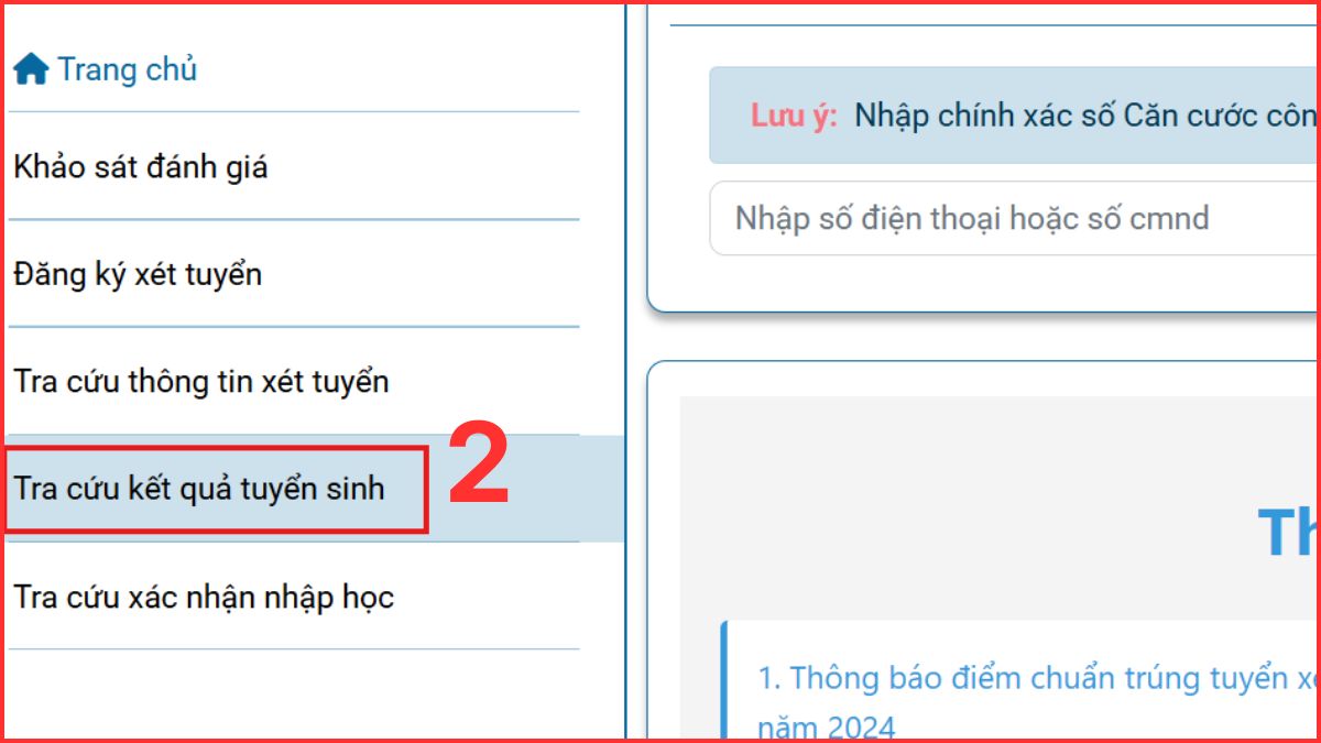 Hướng dẫn tra cứu kết quả trúng tuyển Đại học Thủ Dầu Một bước 3