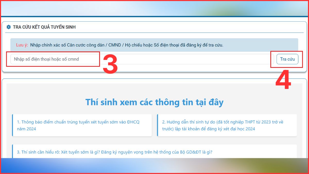 Hướng dẫn tra cứu kết quả trúng tuyển Đại học Thủ Dầu Một bước 4