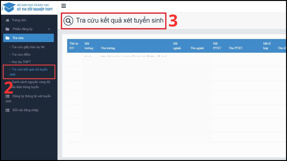 Xem danh sách trúng tuyển trên Hệ thống chung của Bộ GD&ĐT bước 2