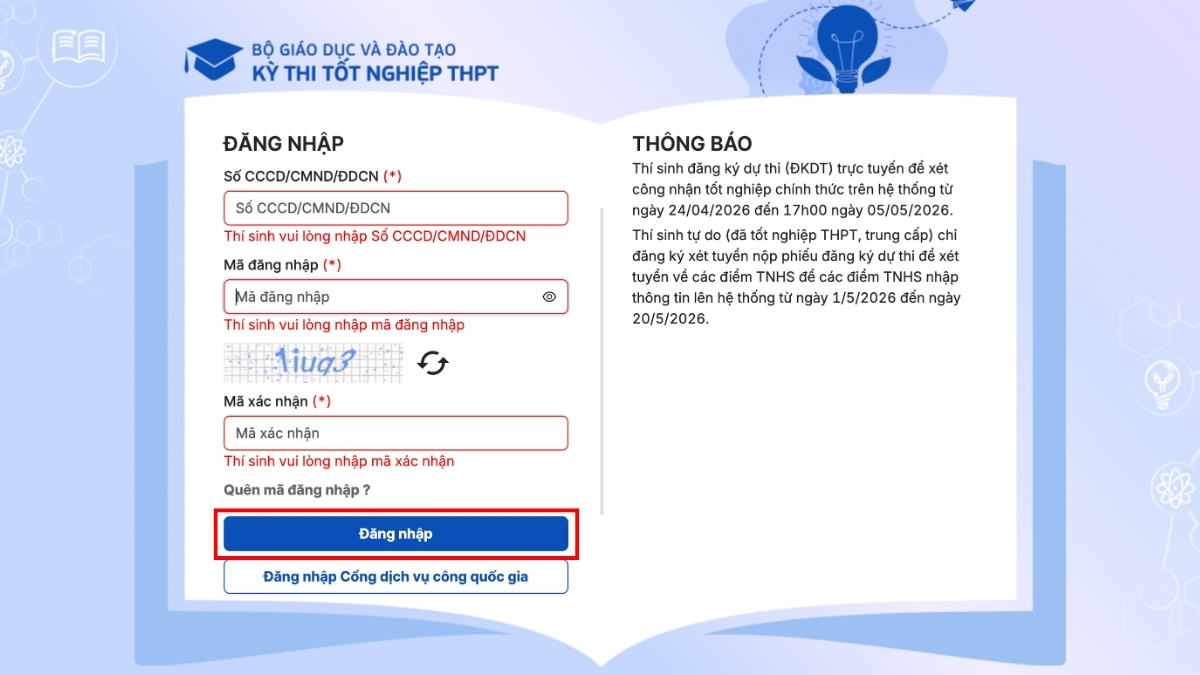 Xem danh sách trúng tuyển trên Hệ thống chung của Bộ GD&ĐT bước 1