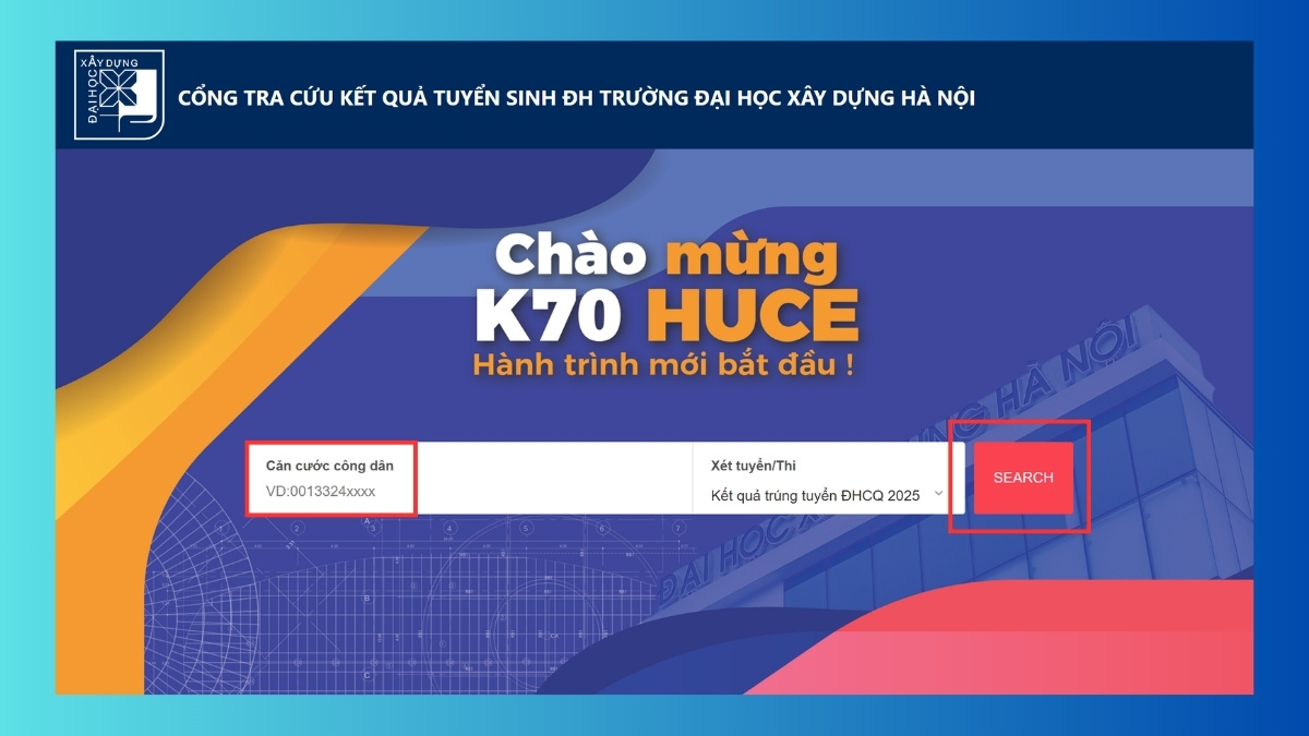 Hướng dẫn tra cứu kết quả trúng tuyển đại học Xây Dựng bước 3