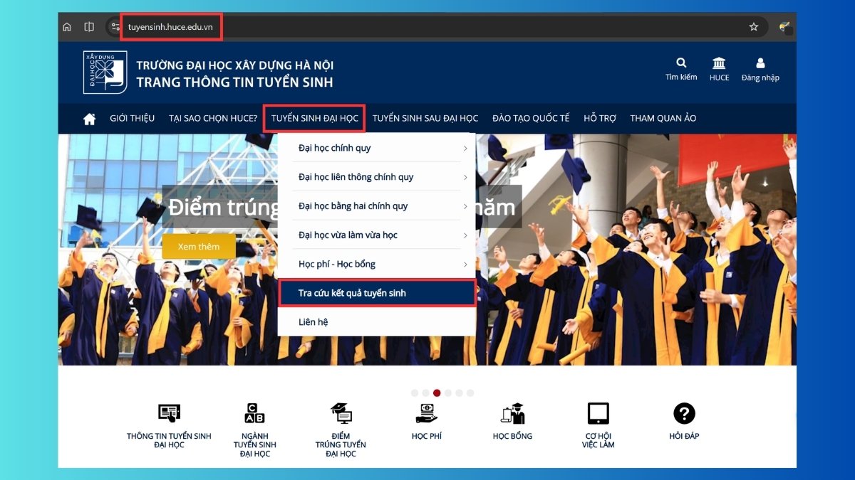 Hướng dẫn tra cứu kết quả trúng tuyển đại học Xây Dựng bước 2