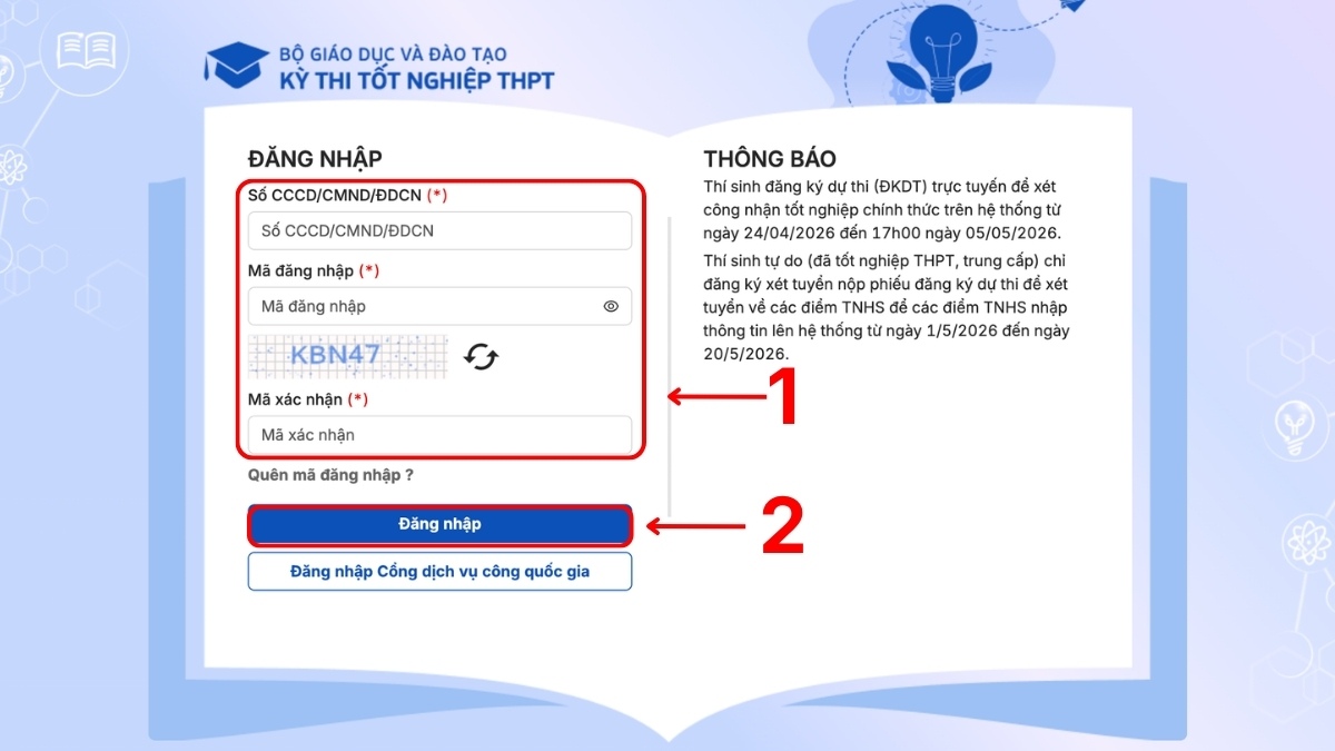 Xem danh sách trúng tuyển trên Hệ thống chung của Bộ GD&ĐT bước 1