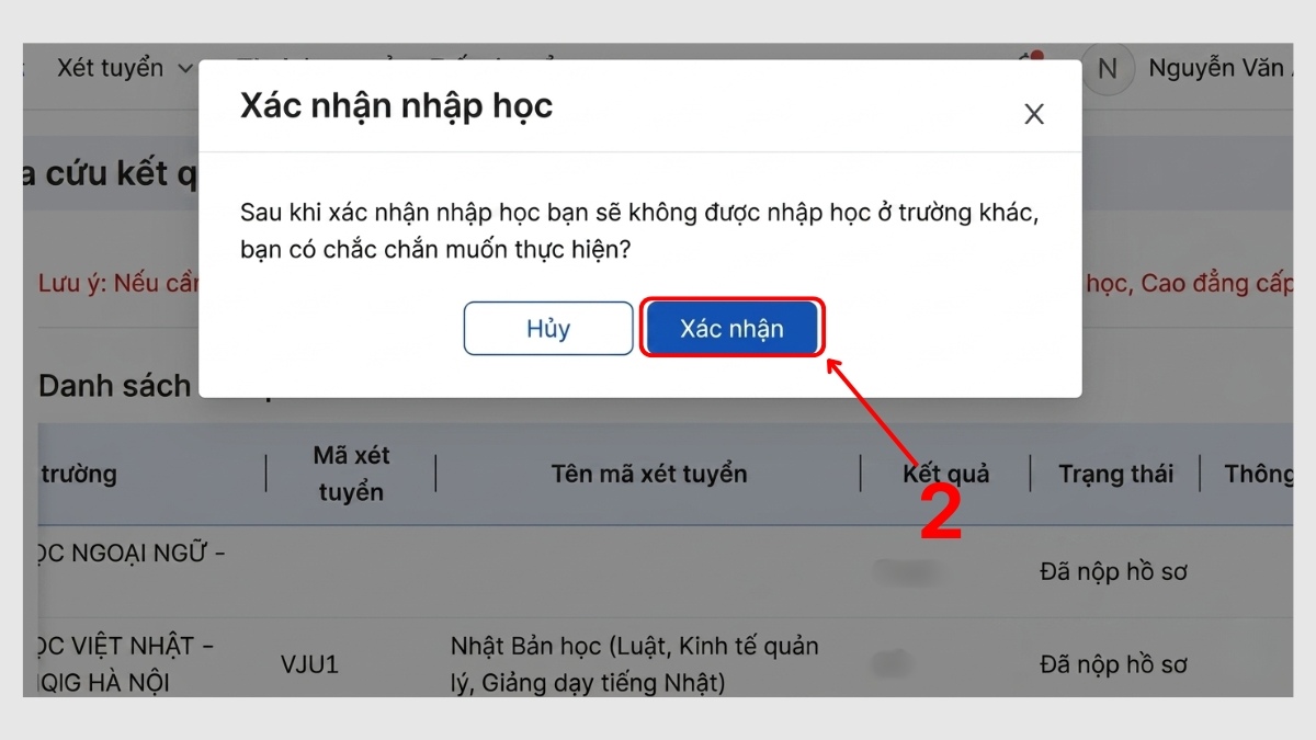 Hướng dẫn các bước xác nhận nhập học đại học Y Dược Cần Thơ bước 2