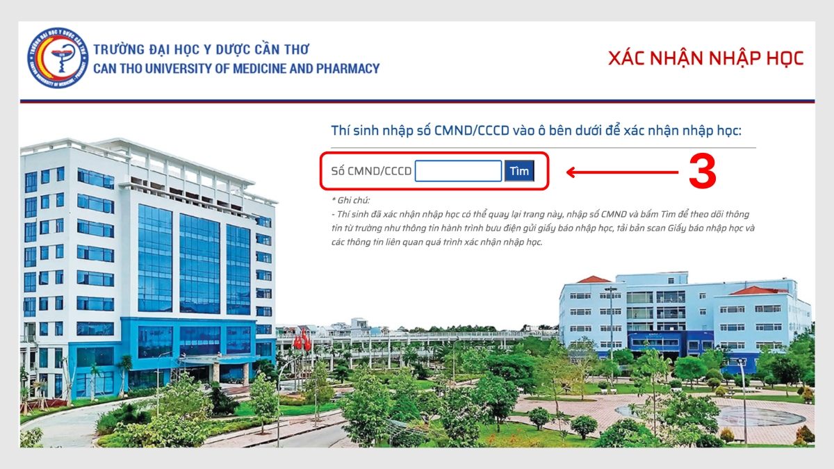Hướng dẫn các bước xác nhận nhập học đại học Y Dược Cần Thơ bước 3