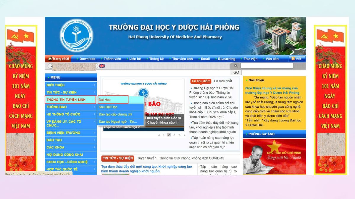 Hướng dẫn tra cứu kết quả trúng tuyển Đại học Y Dược Hải Phòng bước 1