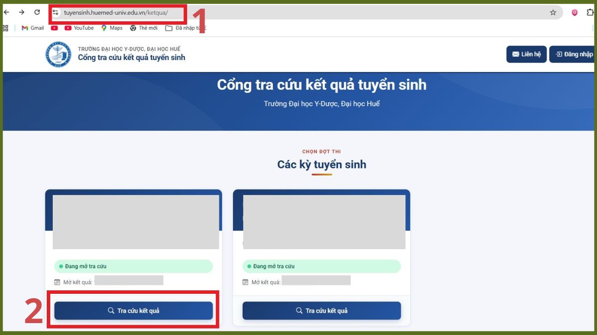 Cách tra cứu kết quả trúng tuyển trường Đại học Y - Dược, Đại học Huế trên web trường bước 1