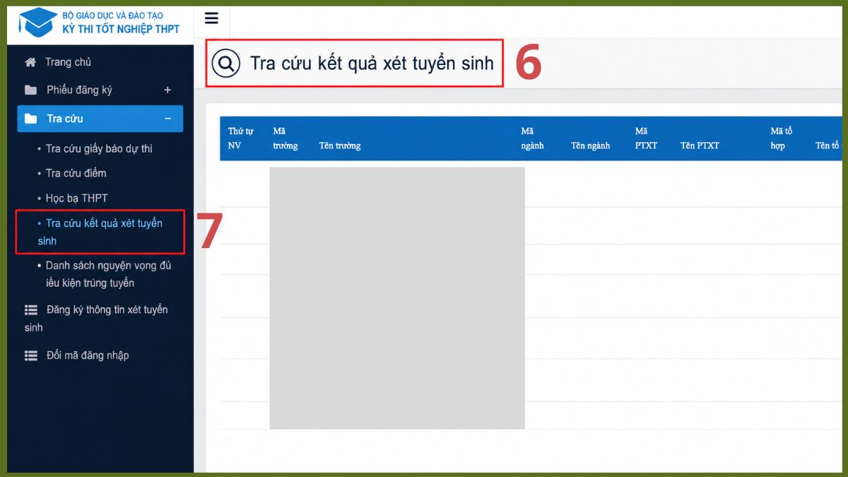 Xem danh sách trúng tuyển trên Hệ thống chung của Bộ GD&ĐT bước 3