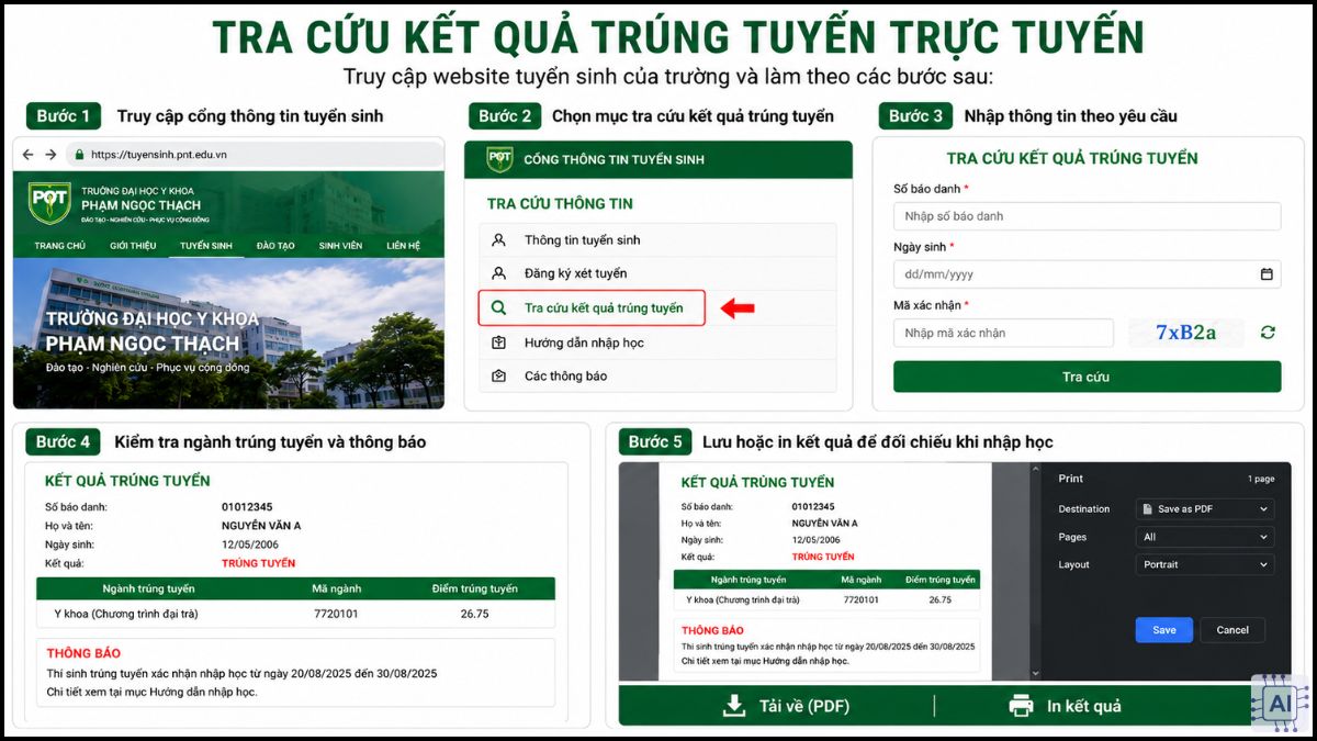 Cách tra cứu kết quả trúng tuyển trường đại học Y khoa Phạm Ngọc Thạch trên web