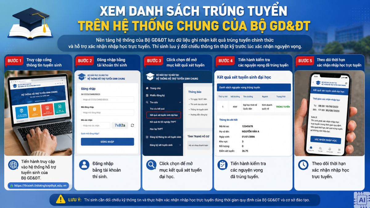 Xem danh sách trúng tuyển trên Hệ thống chung của Bộ GD&ĐT