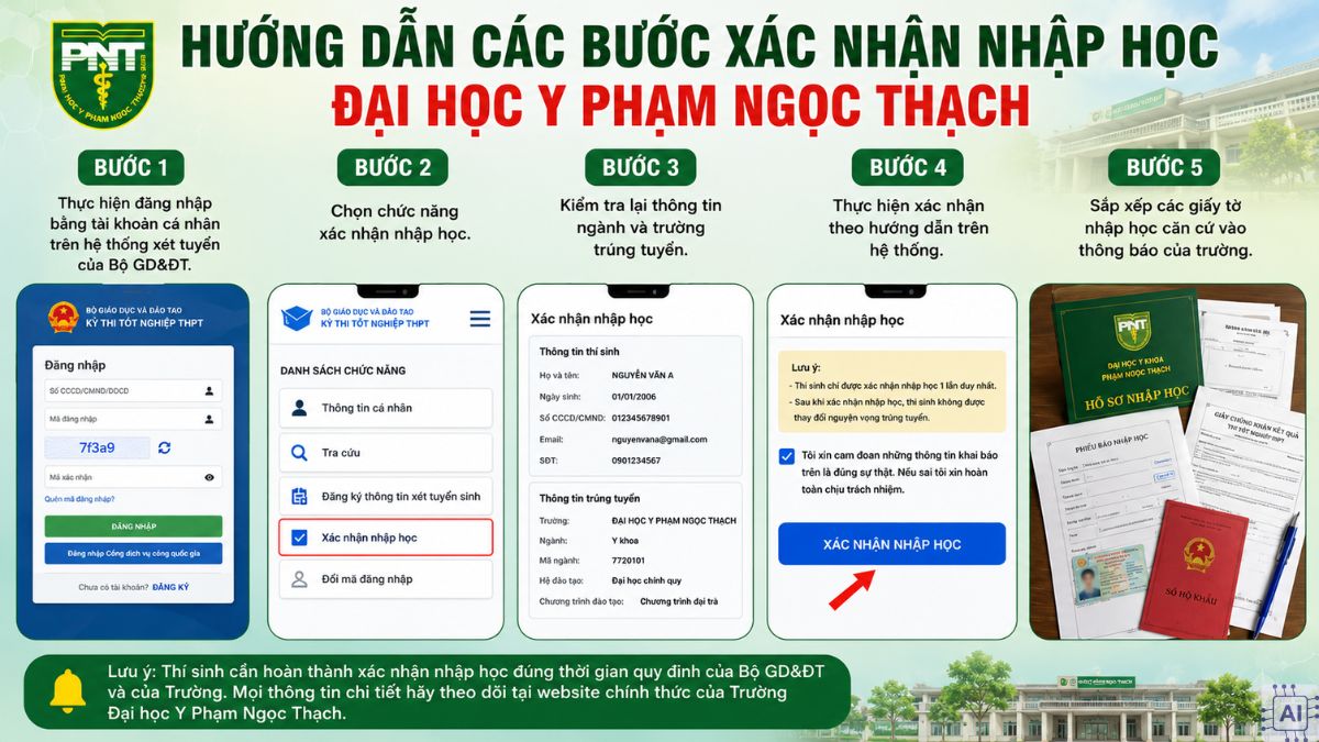 Hướng dẫn cách xác nhận nhập học trường đại học Y khoa Phạm Ngọc Thạch