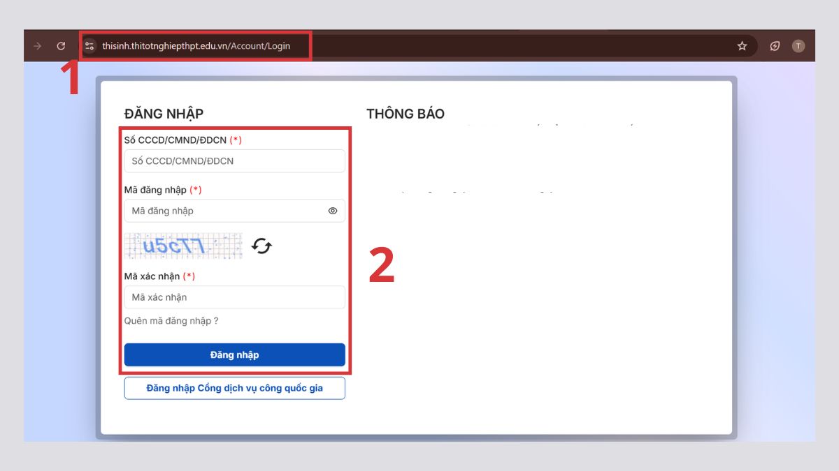Xem danh sách trúng tuyển trên Hệ thống chung của Bộ GD&ĐT bước 1
