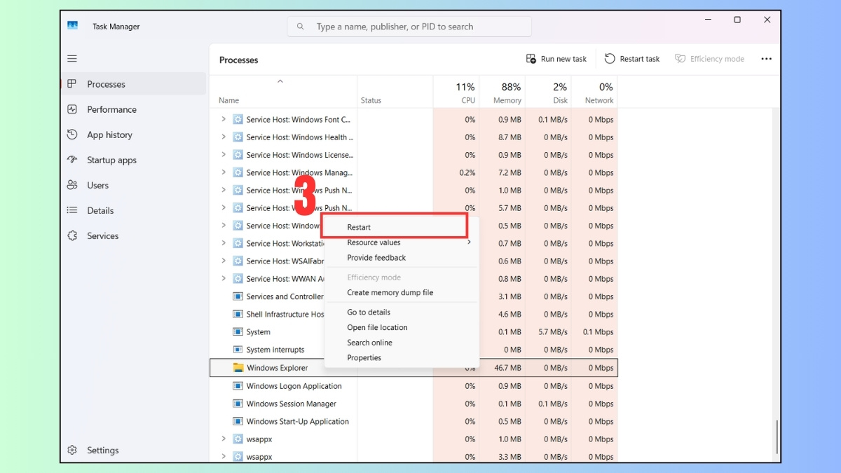 Khởi động lại Windows Explorer bước 3