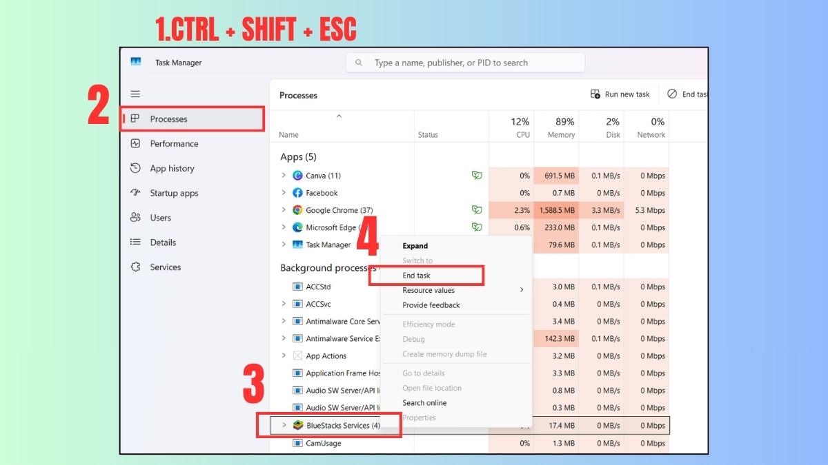 Tắt ứng dụng gây xung đột