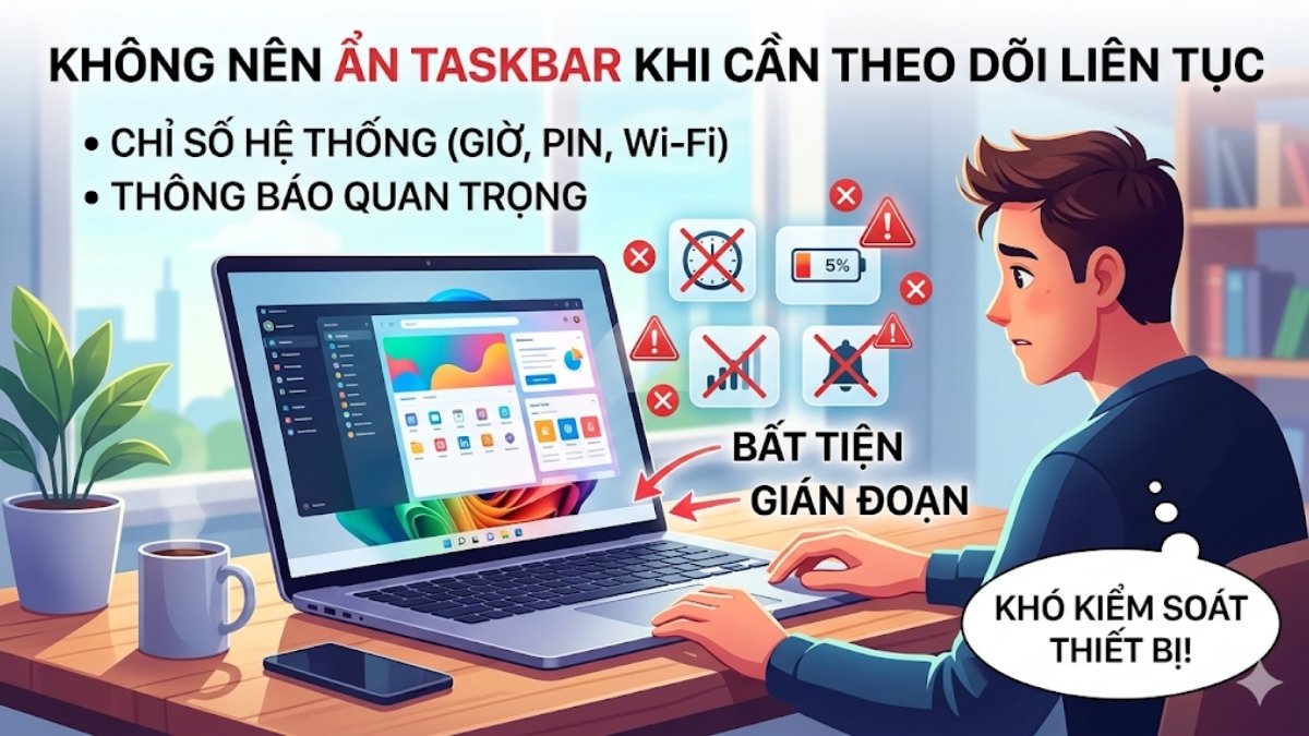 Khi nào không nên ẩn thanh Taskbar?