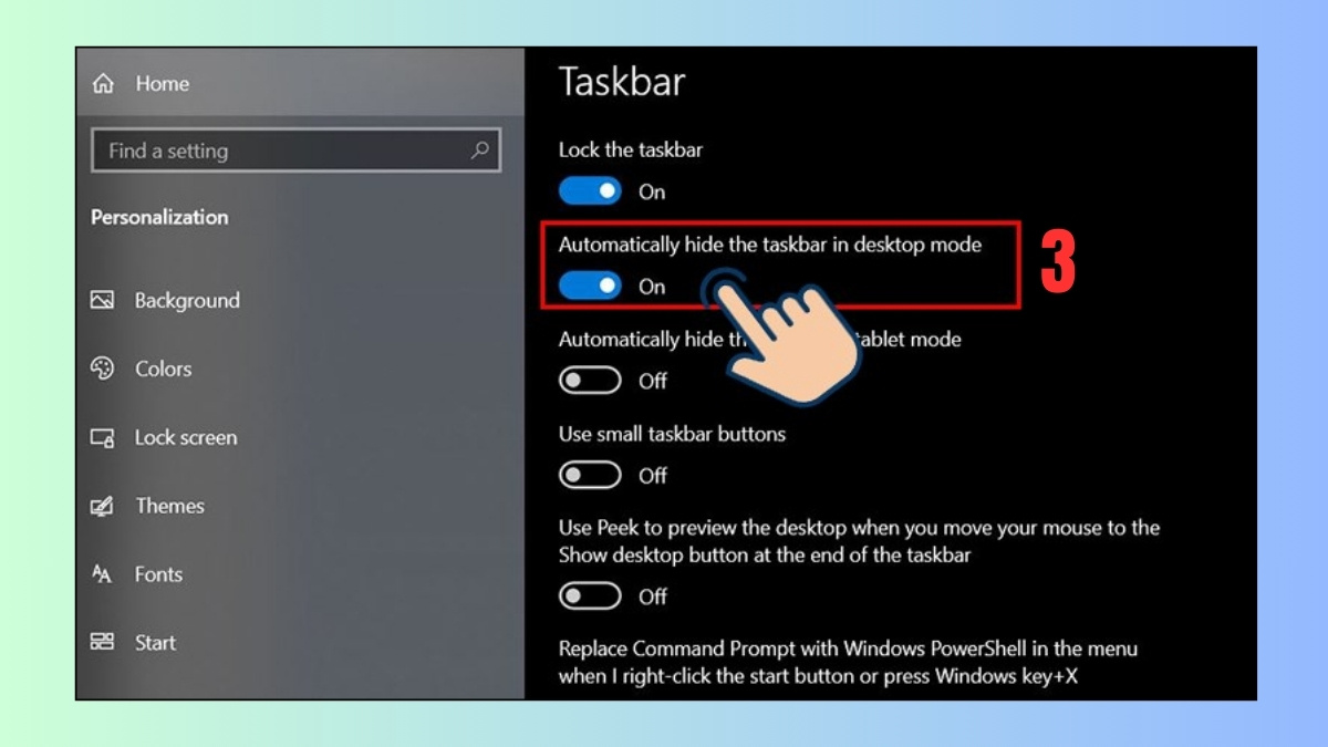 Cách bật, tắt ẩn thanh Taskbar trên Windows 10 bước 3