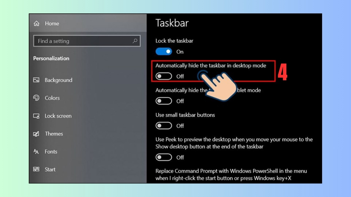 Cách bật, tắt ẩn thanh Taskbar trên Windows 10 bước 4