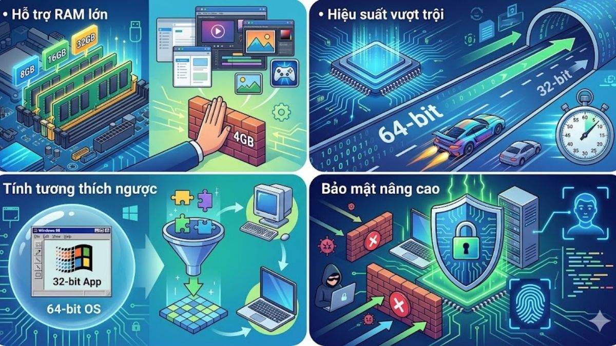 Ưu điểm của Windows 64 bit là gì?