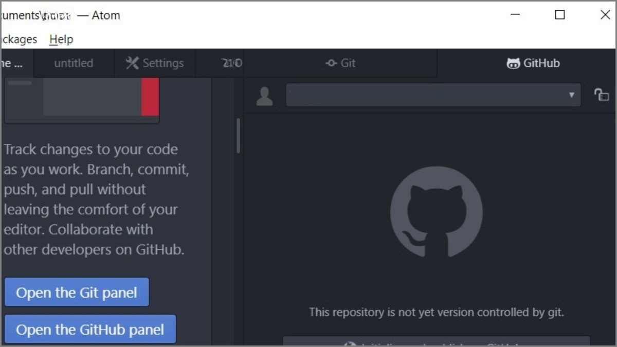 tính năng chính phần mềm Atom Editor - tích hợp với git