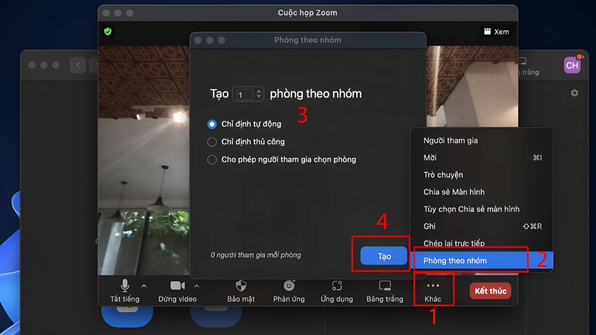 Sử dụng tính năng chia nhóm trong khi họp, dạy trên Zoom