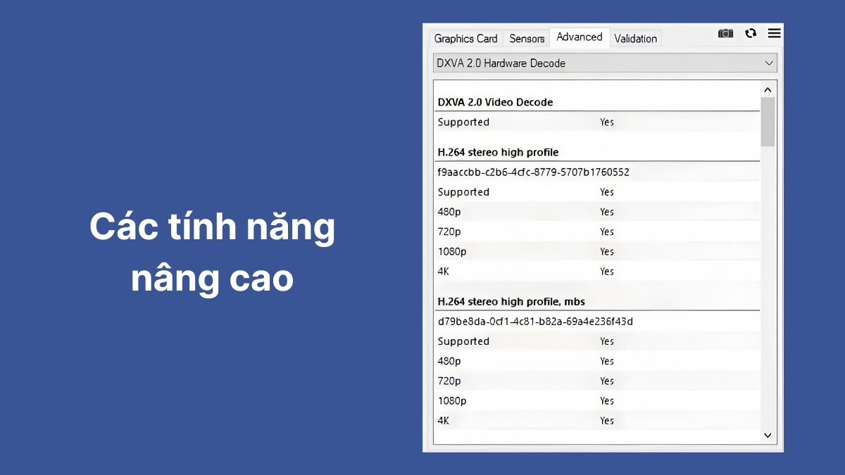 tính năng chính của GPU Z - các tính năng nâng cao