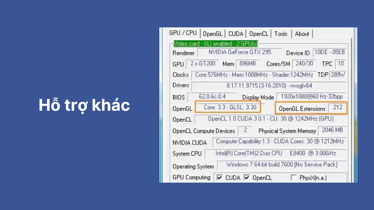 tính năng chính của GPU Z - hỗ trợ khác