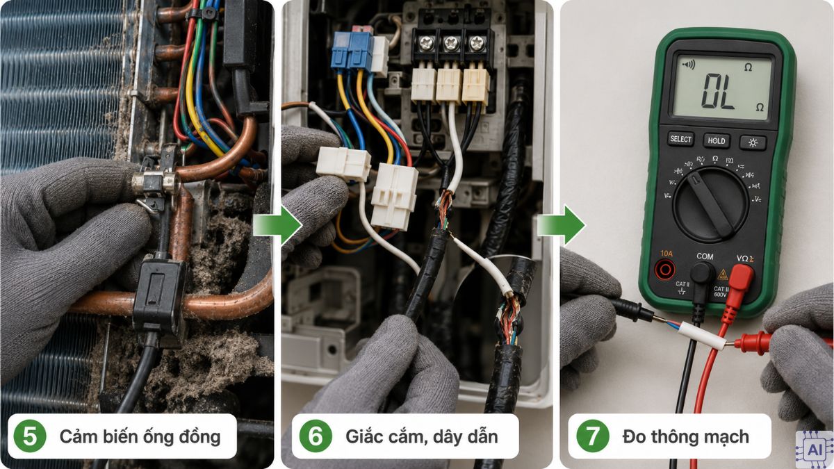 Hướng dẫn kiểm tra lỗi F8 điều hòa Nagakawa đúng kỹ thuật bước 3