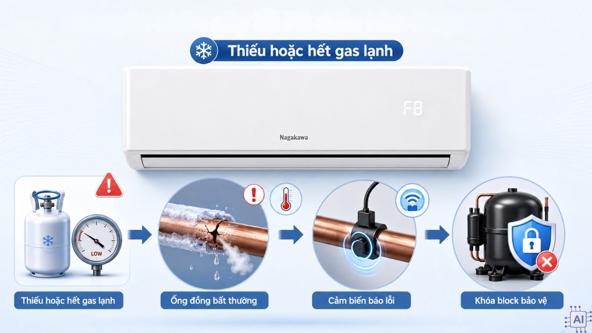 Nguyên nhân gây ra lỗi F8 điều hòa Nagakawa - điều hòa hết ga