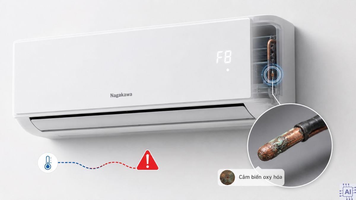 Nguyên nhân gây ra lỗi F8 điều hòa Nagakawa - đầu cảm biến đồng bị oxy hóa