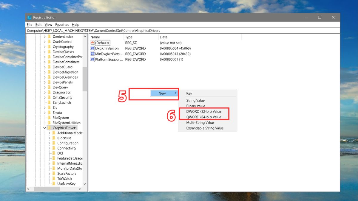 sửa lỗi Display Driver Stopped Responding And Has Recovered bằng cách tùy chỉnh registry bước 3