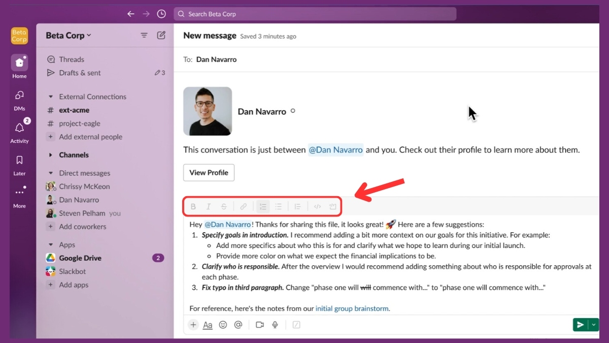 Những tính năng nổi bật nhất của Slack là gì - thay đổi định dạng văn bản