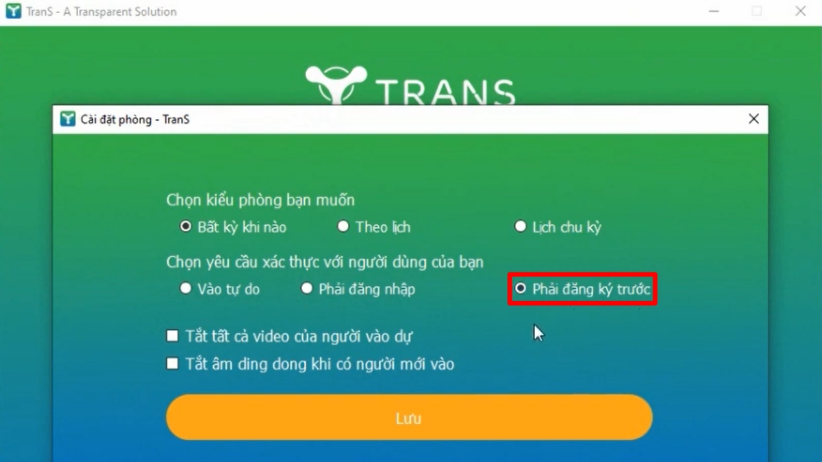 Cách tạo phòng họp, học trực tuyến trên Trans - bước 3