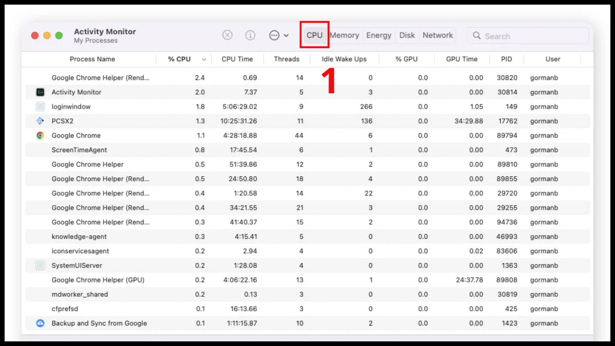 Xem hoạt động của CPU bước 1
