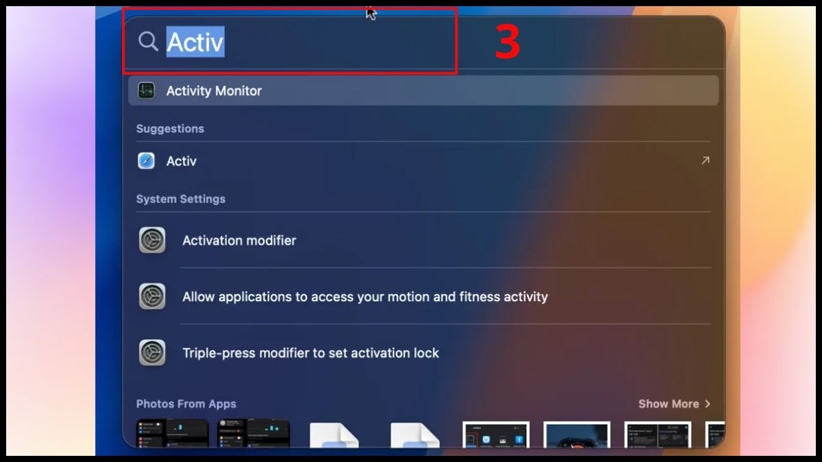 cách mở Activity Monitor trên máy Mac bằng spotlight bước 2