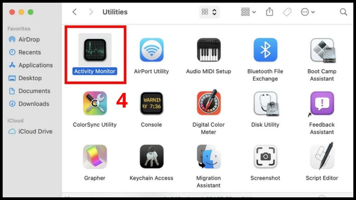 cách mở Activity Monitor trên máy Mac bằng finder bước 3
