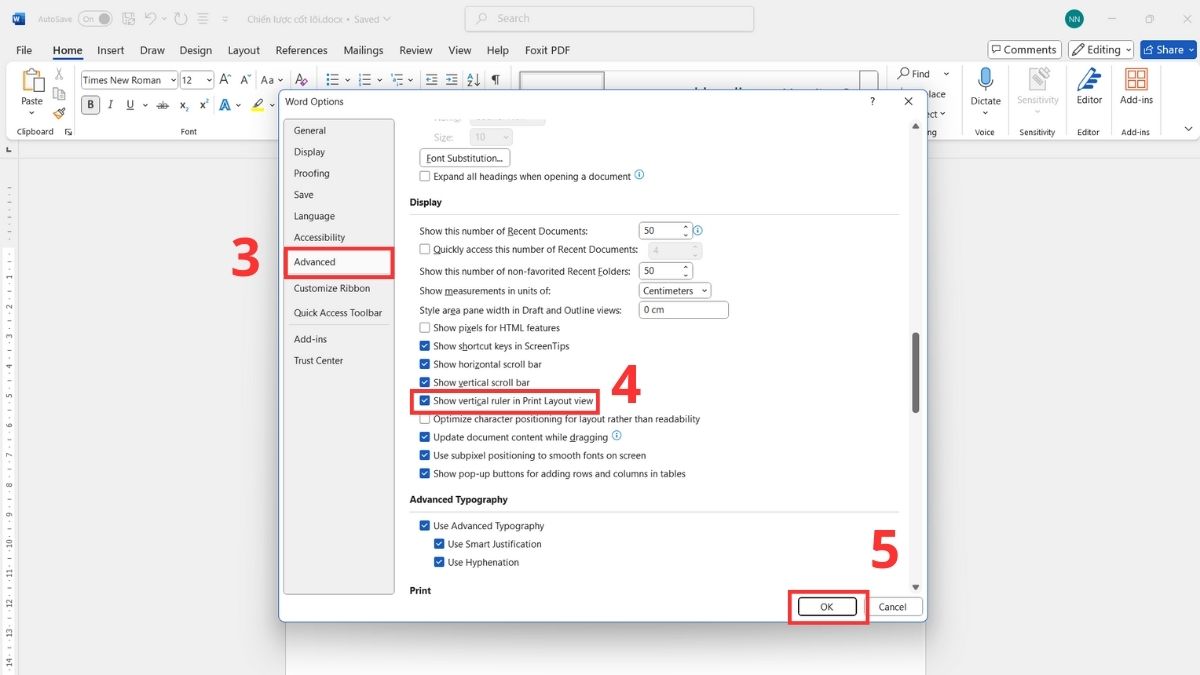 Cách bật thước dọc trong Word bước 2