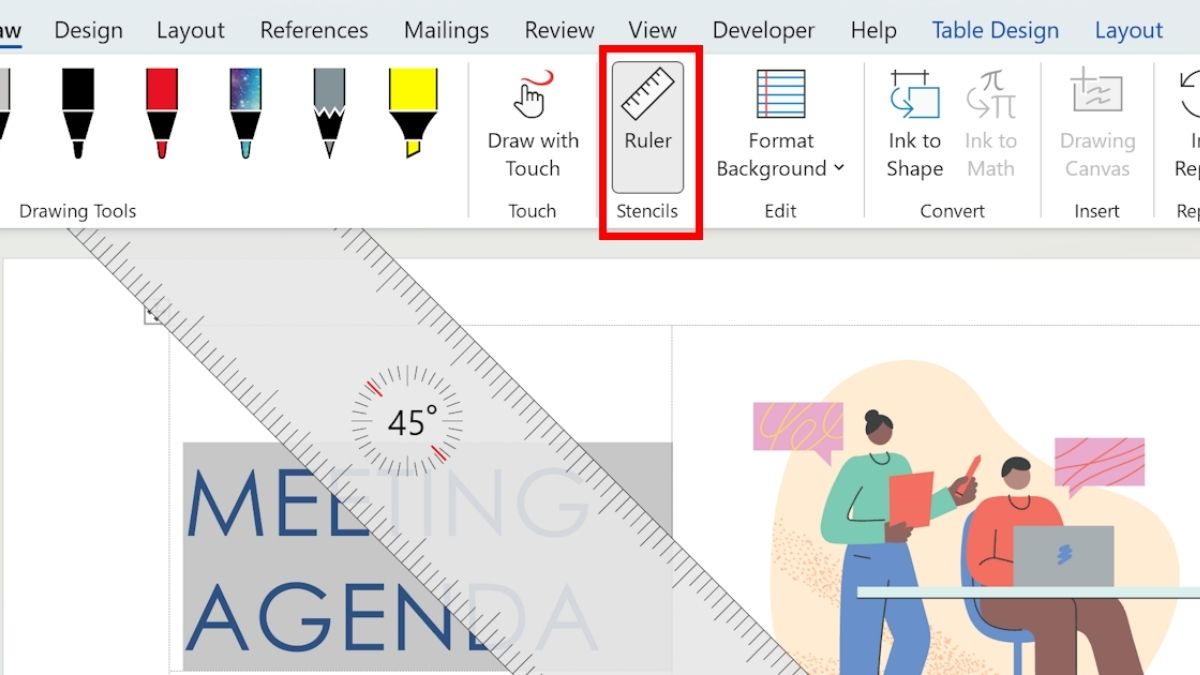 chức năng chính khi bật thước trong word