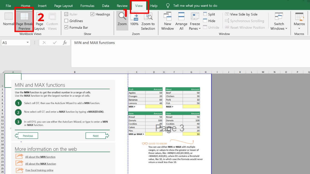 Cách bỏ ngắt trang trong Excel thủ công bước 1