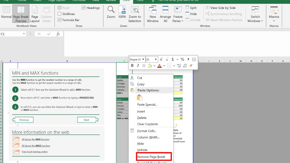 Cách bỏ ngắt trang trong Excel thủ công bước 3