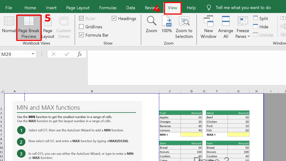 Cách bỏ ngắt trang trong Excel bằng tab page layout bước 3