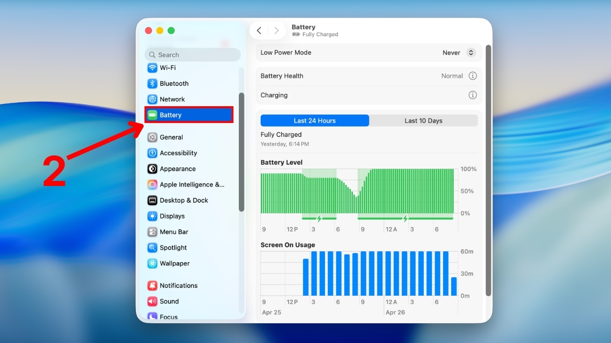 bật Battery Saver trên macos bước 2
