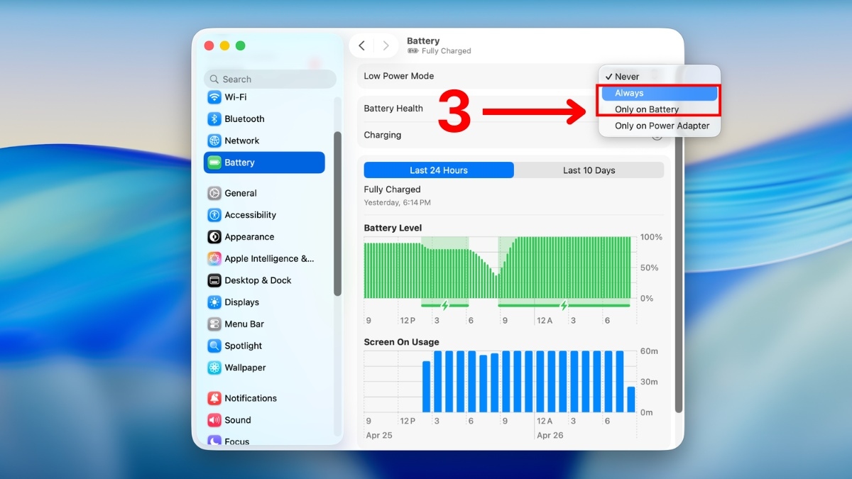 bật Battery Saver trên macos bước 3
