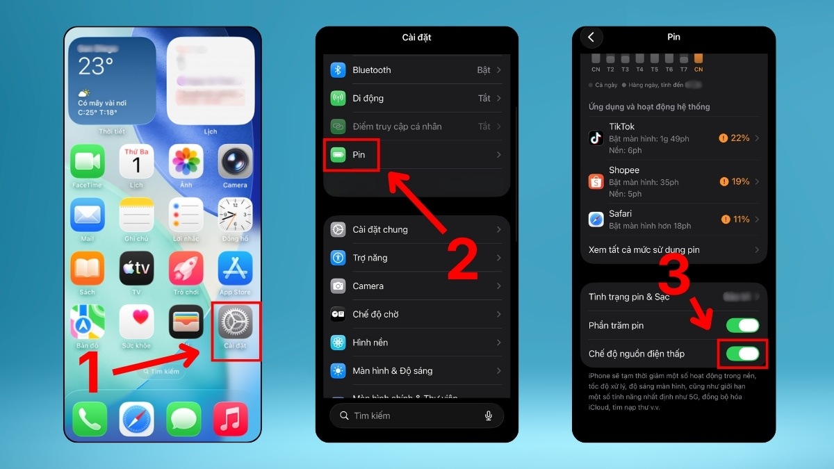 bật Battery Saver trên iphone