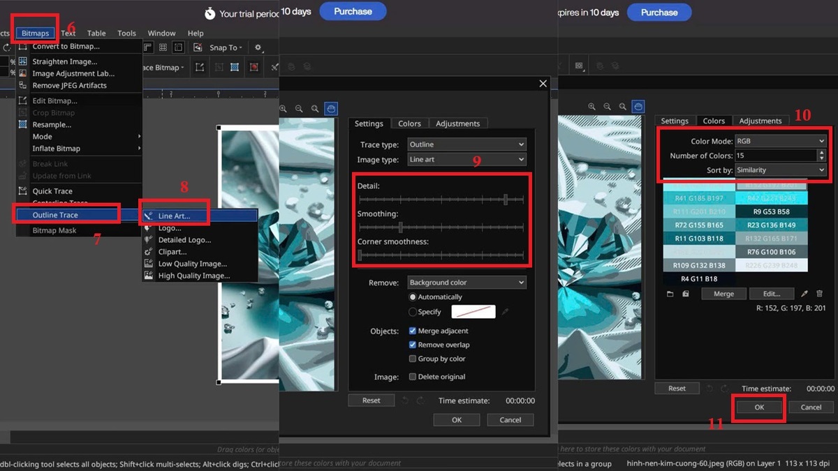 Cách chuyển ảnh Bitmap sang Vector bằng Corel bước 2