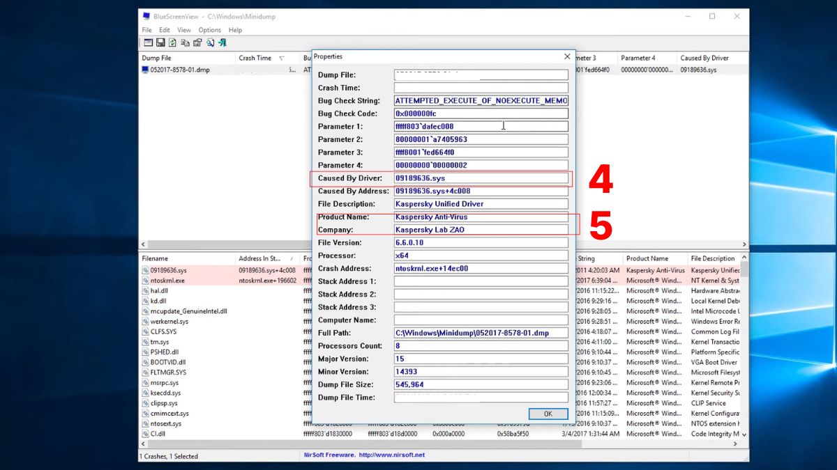 Cách đọc thông tin quan trọng trong BlueScreenView bước 3