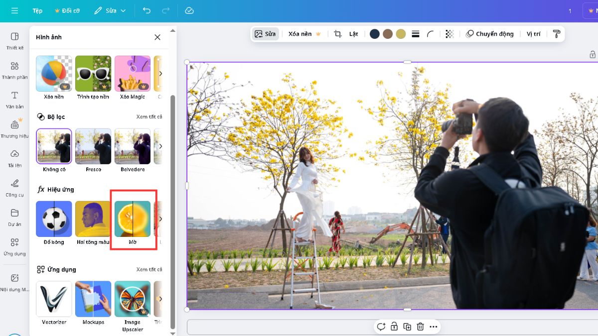 tạo hiệu ứng blur bằng canva bước 2