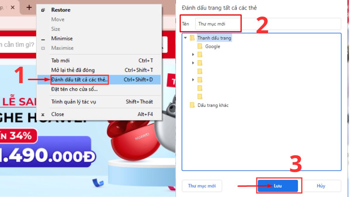 Cách lưu nhiều tab vào Bookmark cùng lúc